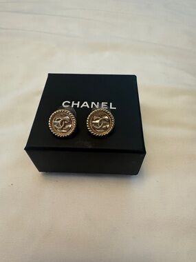 Chanel Gold-Tone Round Rope Edge Button Earrings
